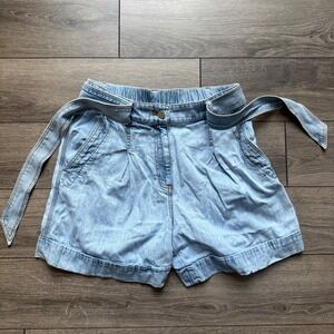 LOFT light wash Womens Paperbag Denim Shorts Size 4 High Waisted Belted Cotton